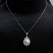 Natural South Sea White Pearl Necklace 13.8mm, Diamond 0.064ct 18K Gold